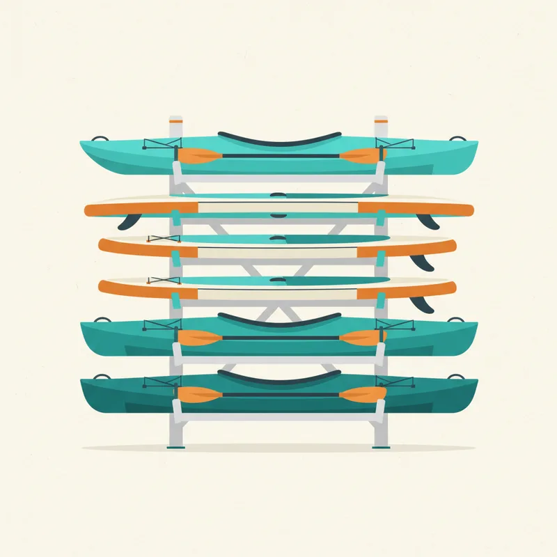 Illustration rack de kayaks et paddles